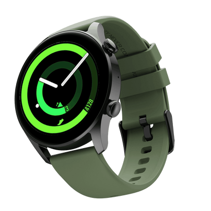 RONiN R-08 Smart Watch presenting a black dial alongside a fresh grass green strap, perfect for an active lifestyle with its fitness tracking capabilities.