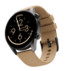 RONiN R-08 Smart Watch showcasing a black dial and a sophisticated pale brown strap, offering a blend of elegance and functionality.