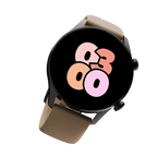 RONiN R-08 Smart Watch showcasing a black dial and a sophisticated pale brown strap, offering a blend of elegance and functionality.