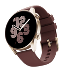 RONiN R-08 Smart Watch with a golden dial complemented by a rich maroon strap, offering a regal appearance with comprehensive health tracking.