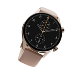 RONiN R-08 Smart Watch presenting a golden dial alongside a pink strap, combining luxury with an active lifestyle focus.