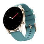 RONiN R-08 Smart Watch featuring a luxurious golden dial combined with a vibrant teal strap, exuding elegance alongside smart features.