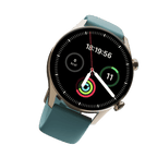 RONiN R-08 Smart Watch featuring a luxurious golden dial combined with a vibrant teal strap, exuding elegance alongside smart features.