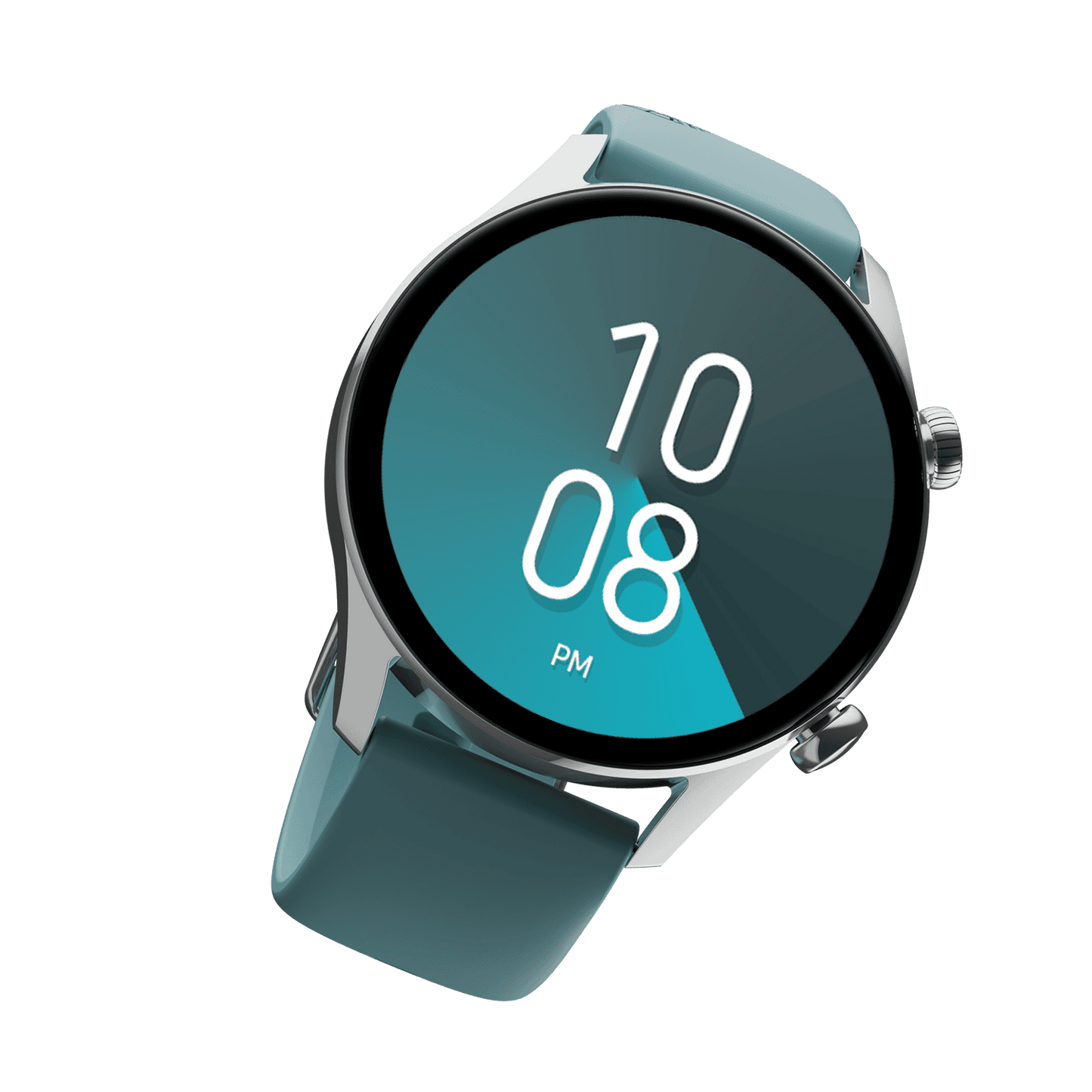 RONiN R-08 Smart Watch featuring a sleek silver dial matched with a vibrant teal strap, offering a contemporary look with comprehensive health monitoring.