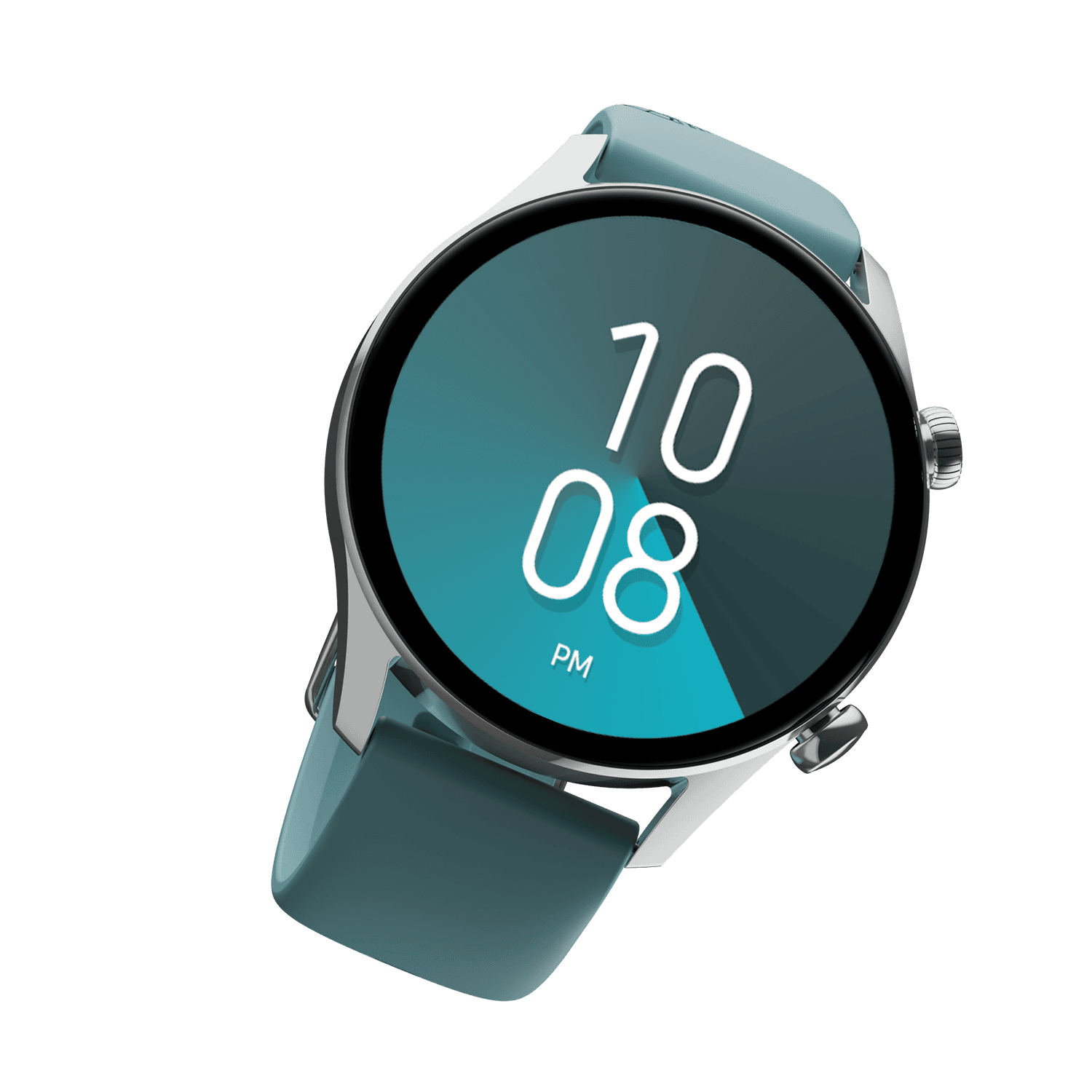 RONiN R-08 Smart Watch featuring a sleek silver dial matched with a vibrant teal strap, offering a contemporary look with comprehensive health monitoring.