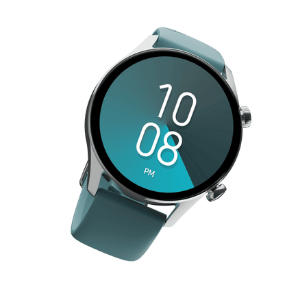 RONiN R-08 Smart Watch featuring a sleek silver dial matched with a vibrant teal strap, offering a contemporary look with comprehensive health monitoring.