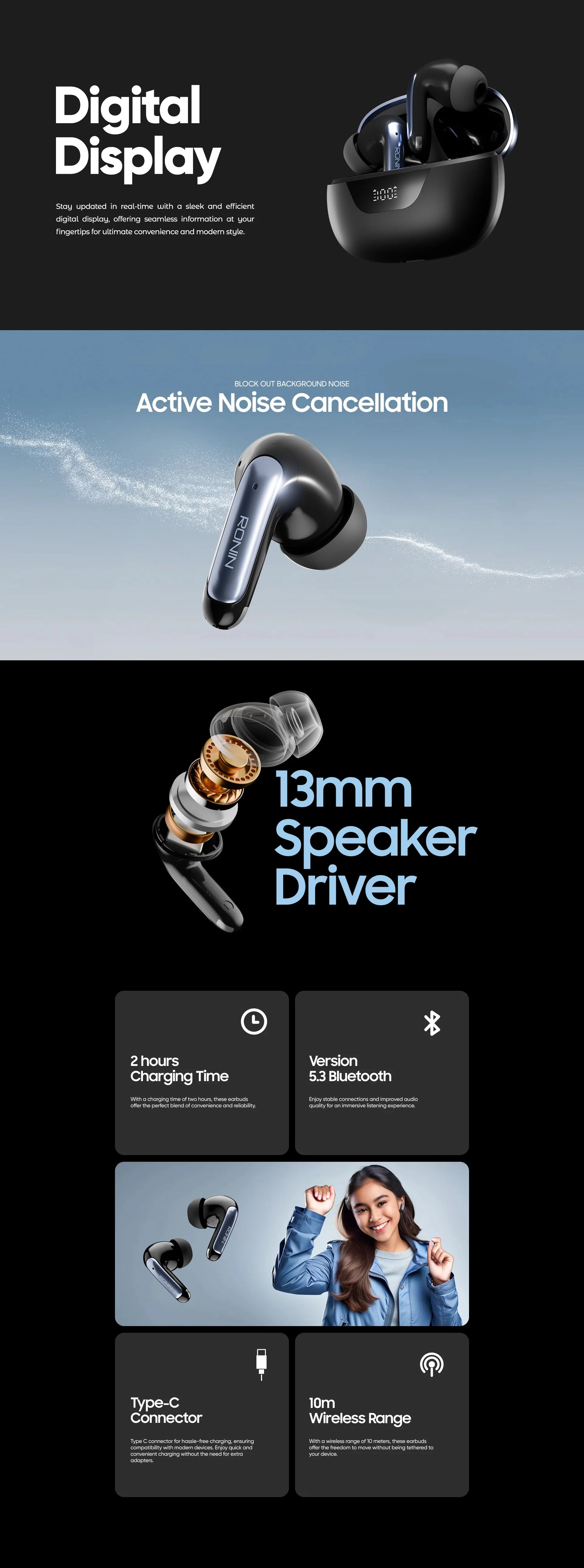 Ronin R-7010 Earbuds (Ronin Mystique) – Cinematic Sound, ANC & ENC | Bluetooth 5.3 | Buy Online in Pakistan