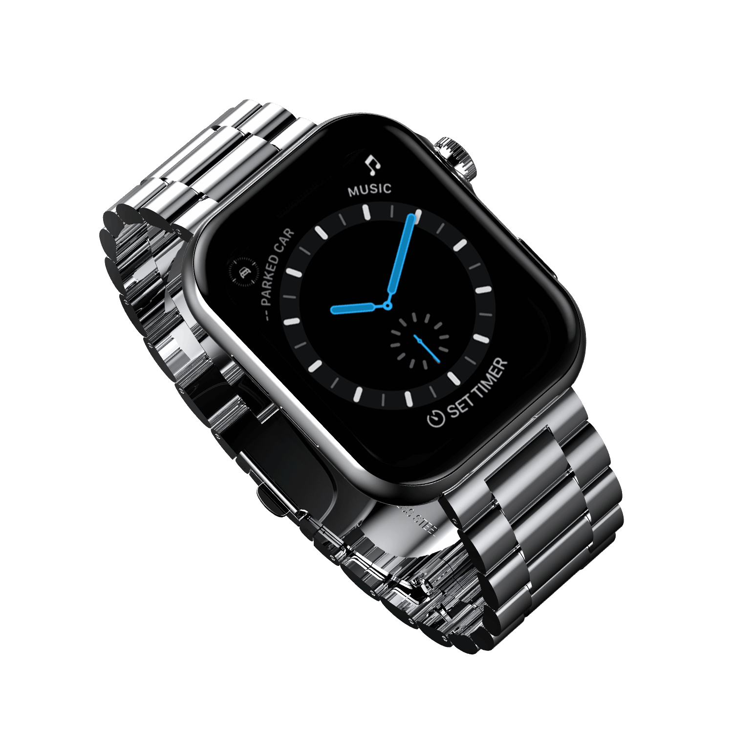 RONiN R-09 Luxe Smart Watch in silver, equipped with fitness tracking, SpO2 monitor, and heart rate tracking features.