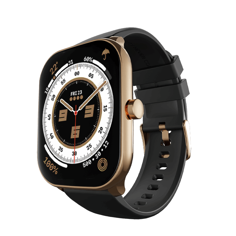 Golden RONiN R-06 Smart Watch with black strap, designed for style and functionality with a 300mAh battery.