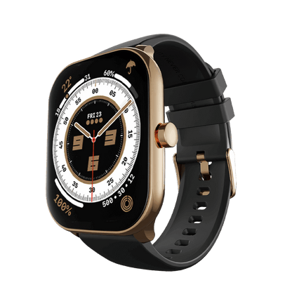 Golden RONiN R-06 Smart Watch with black strap, designed for style and functionality with a 300mAh battery.