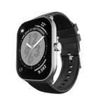 RONiN R-06 Smart Watch in silver with black strap, equipped with heart rate and SpO2 sensors for health tracking.