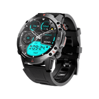 Black RONiN R-012 Rugged Smart Watch with a durable case and silicone strap, built for outdoor adventures.