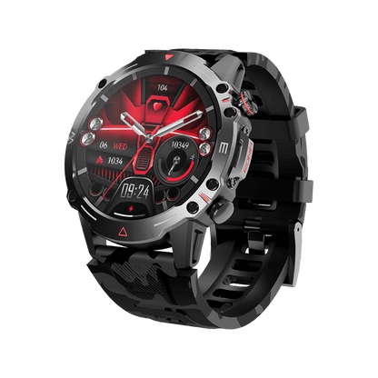 RONiN R-012 Rugged Smart Watch in black, showcasing a digital display with step tracking and heart rate monitor.