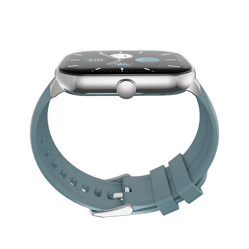 RONiN R-06 Smart Watch in silver with teal strap, showcasing a 360x360 resolution display for clear visuals.