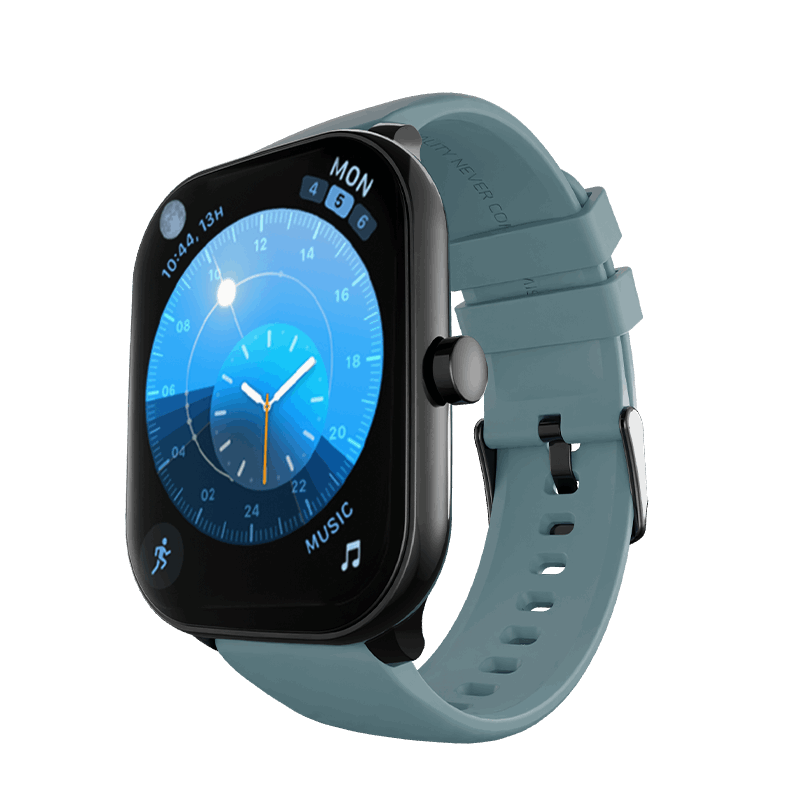 Black RONiN R-06 Smart Watch with teal strap, combining style with functionality for everyday use.