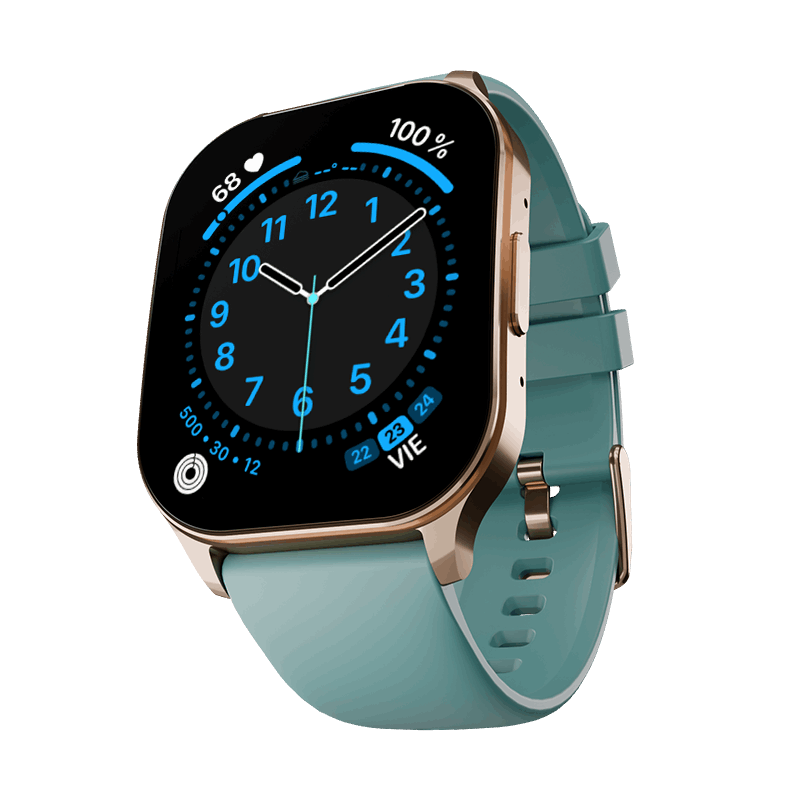  RONiN R-07 Smart Watch with a golden dial and teal strap, adding a touch of luxury to everyday smart technology.Smart Watch blue gold