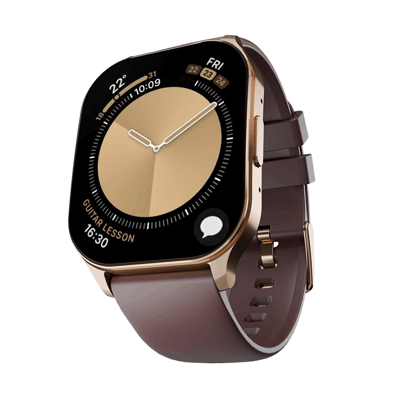 RONiN R-07 Smart Watch in gold and maroon, offering elegance alongside health and fitness tracking.