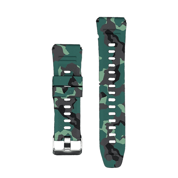 RONiN R-012 Rugged Smart Watch Strap in green camouflage, designed for a bold look and secure fit during active wear.