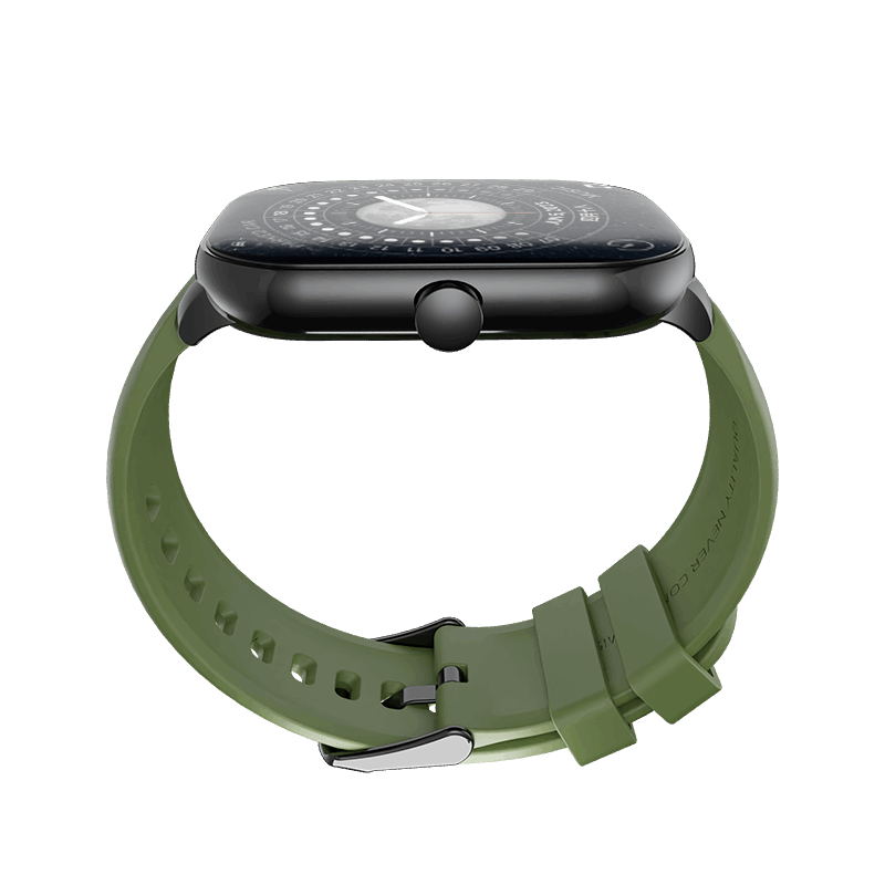 Black RONiN R-06 Smart Watch with grass green strap, featuring a 1.43-inch TFT display and cloud-based watch faces.