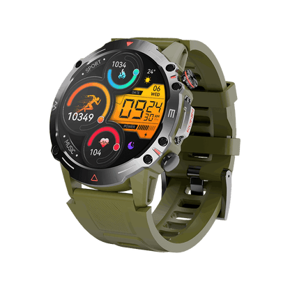 Green RONiN R-012 Rugged Smart Watch, equipped with IP68 water resistance and a sporty silicone strap.