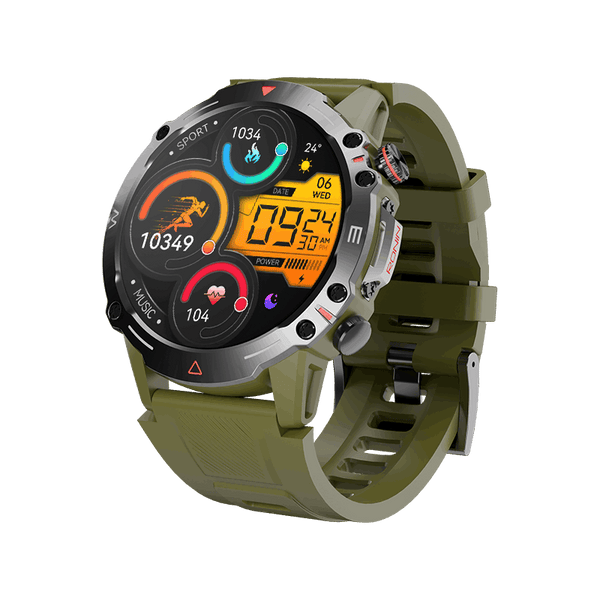 Green RONiN R-012 Rugged Smart Watch, equipped with IP68 water resistance and a sporty silicone strap.