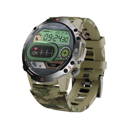 Green RONiN R-012 Rugged Smart Watch, displaying customizable watch faces and real-time notifications.