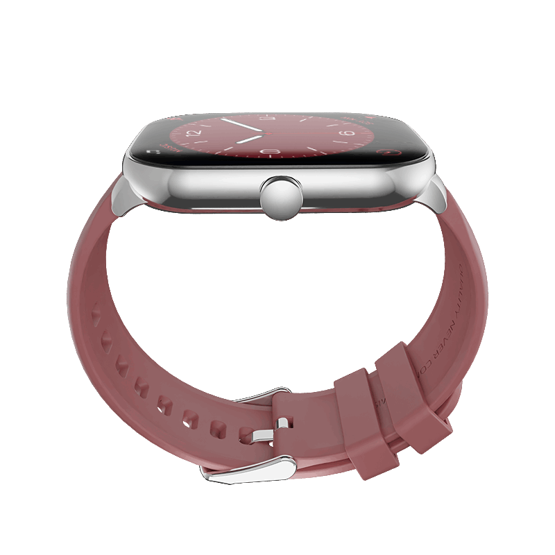 RONiN R-06 Smart Watch in silver with maroon strap, showcasing a 360x360 resolution display for clear visuals.