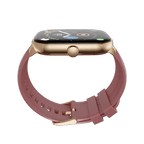 Stylish RONiN R-06 Smart Watch in golden with maroon strap, including sleep monitoring and step tracking features.