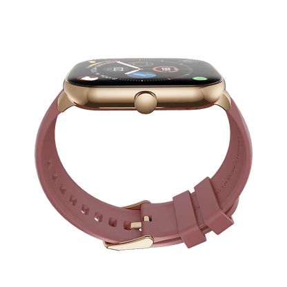 Stylish RONiN R-06 Smart Watch in golden with maroon strap, including sleep monitoring and step tracking features.