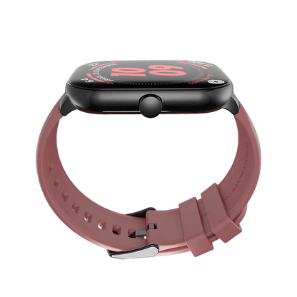 RONiN R-06 Smart Watch in black with maroon strap, offering a week-long battery life and multiple fitness sensors.