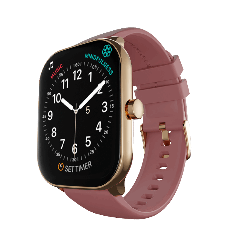 Stylish RONiN R-06 Smart Watch in golden with maroon strap, including sleep monitoring and step tracking features.