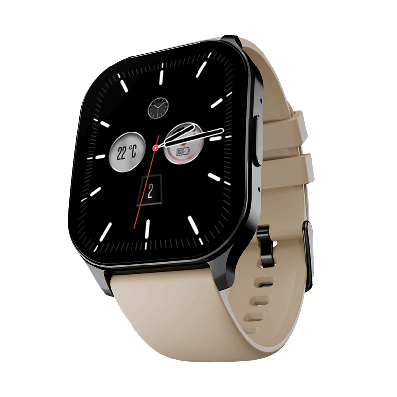 RONiN R-07 Smart Watch featuring a black dial with pale brown strap, perfect for style and smart features.