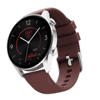 RONiN R-08 Smart Watch with a silver dial paired with a deep maroon strap, providing a stylish accessory equipped with advanced functionalities.