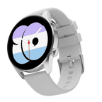 RONiN R-08 Smart Watch showcasing a silver dial and a classic grey strap, combining timeless design with modern smartwatch features.