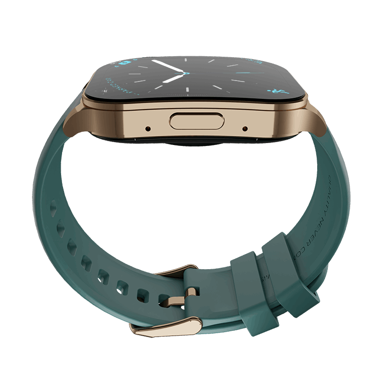 RONiN R-07 Smart Watch with a golden dial and teal strap, adding a touch of luxury to everyday smart technology.