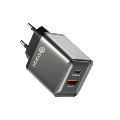 RONiN R-6005 22.5W charger with dual charging options, compatible with PD and USB charging standards.