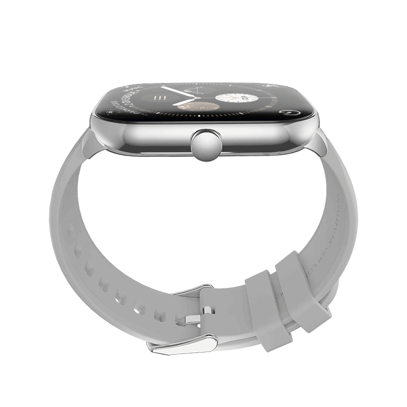 Silver RONiN R-06 Smart Watch paired with grey strap, featuring 110+ customizable watch faces for personal style.