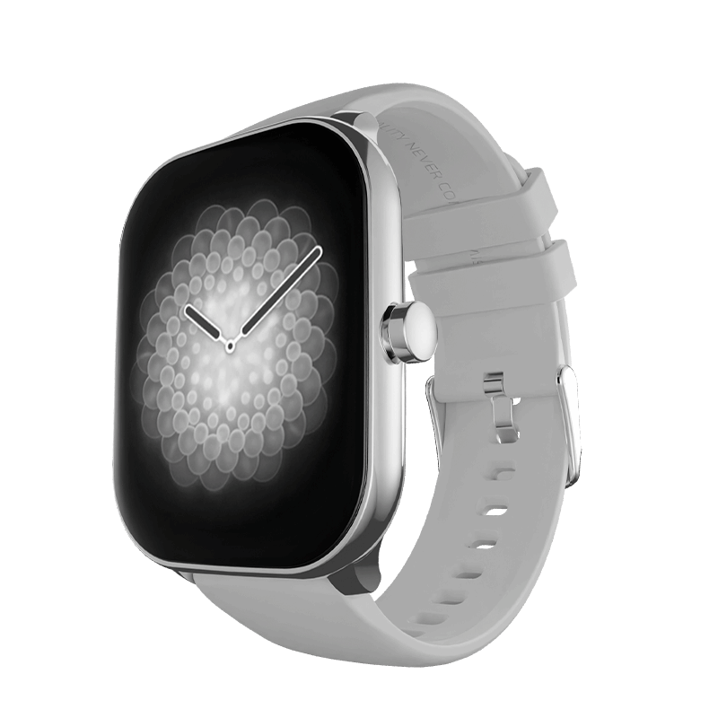 Silver RONiN R-06 Smart Watch paired with grey strap, featuring 110+ customizable watch faces for personal style.